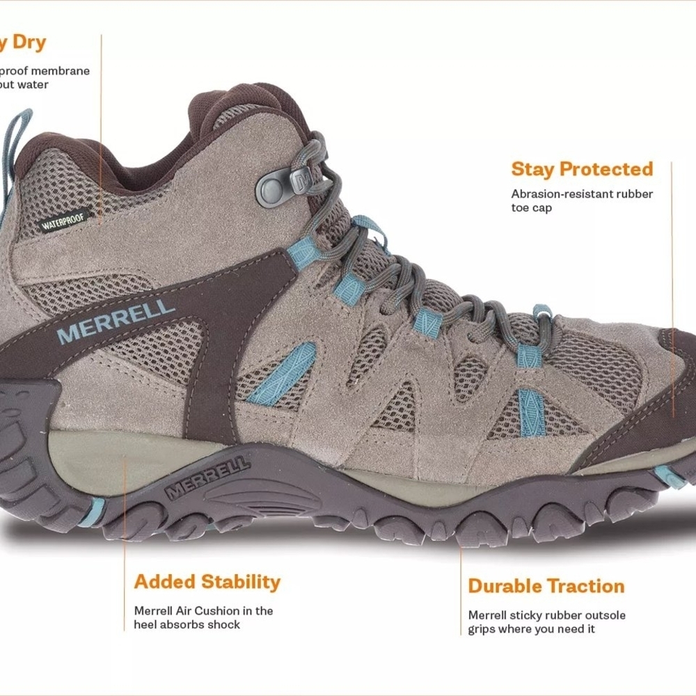 Merrell Deverta 2 Gray and Brown Waterproof Hiking Shoes Women Size 10 M Size 8 - Picture 2 of 14
